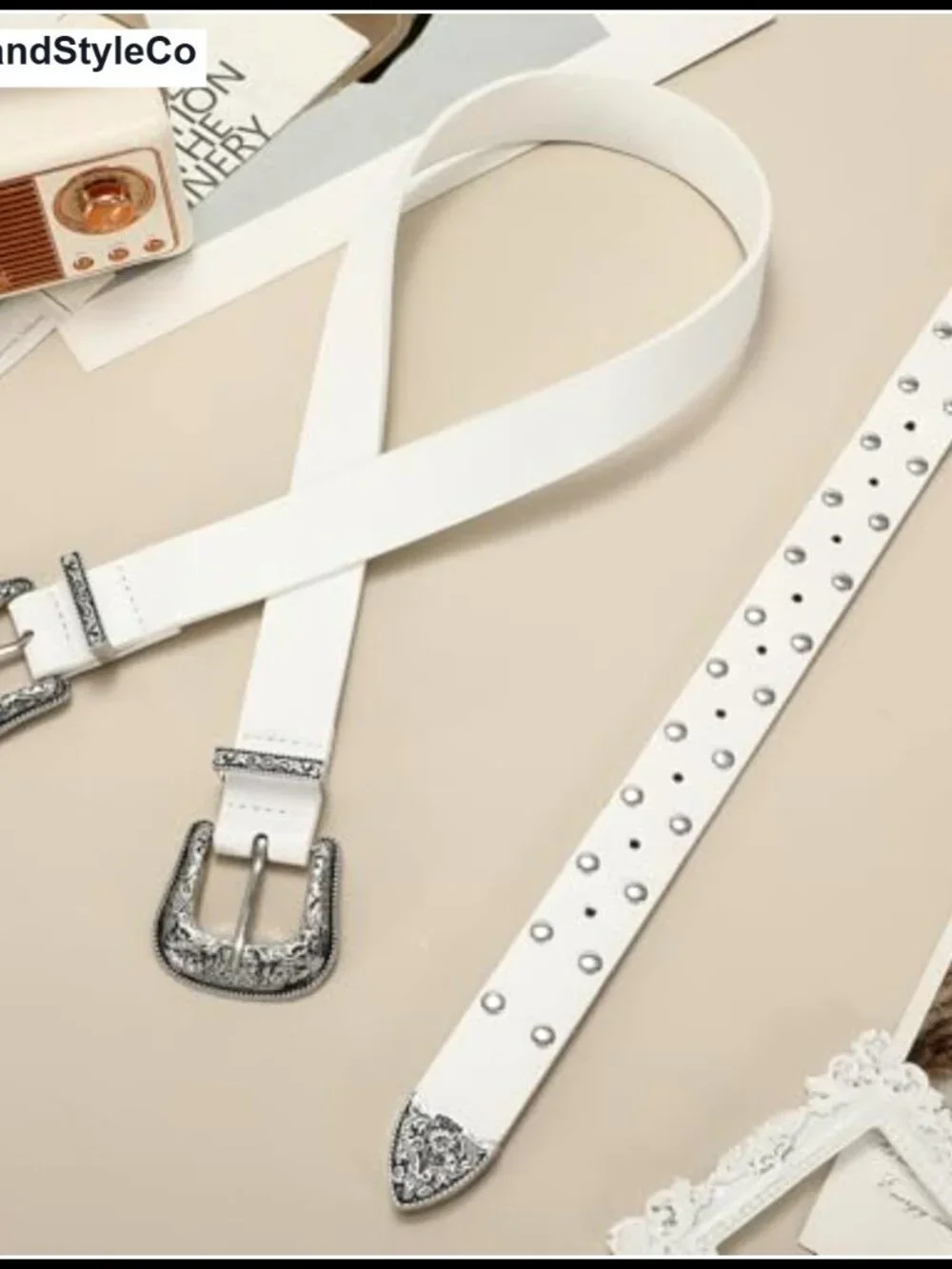 Vintage Cowgirl Faux Leather Belt with Double Buckle for Women